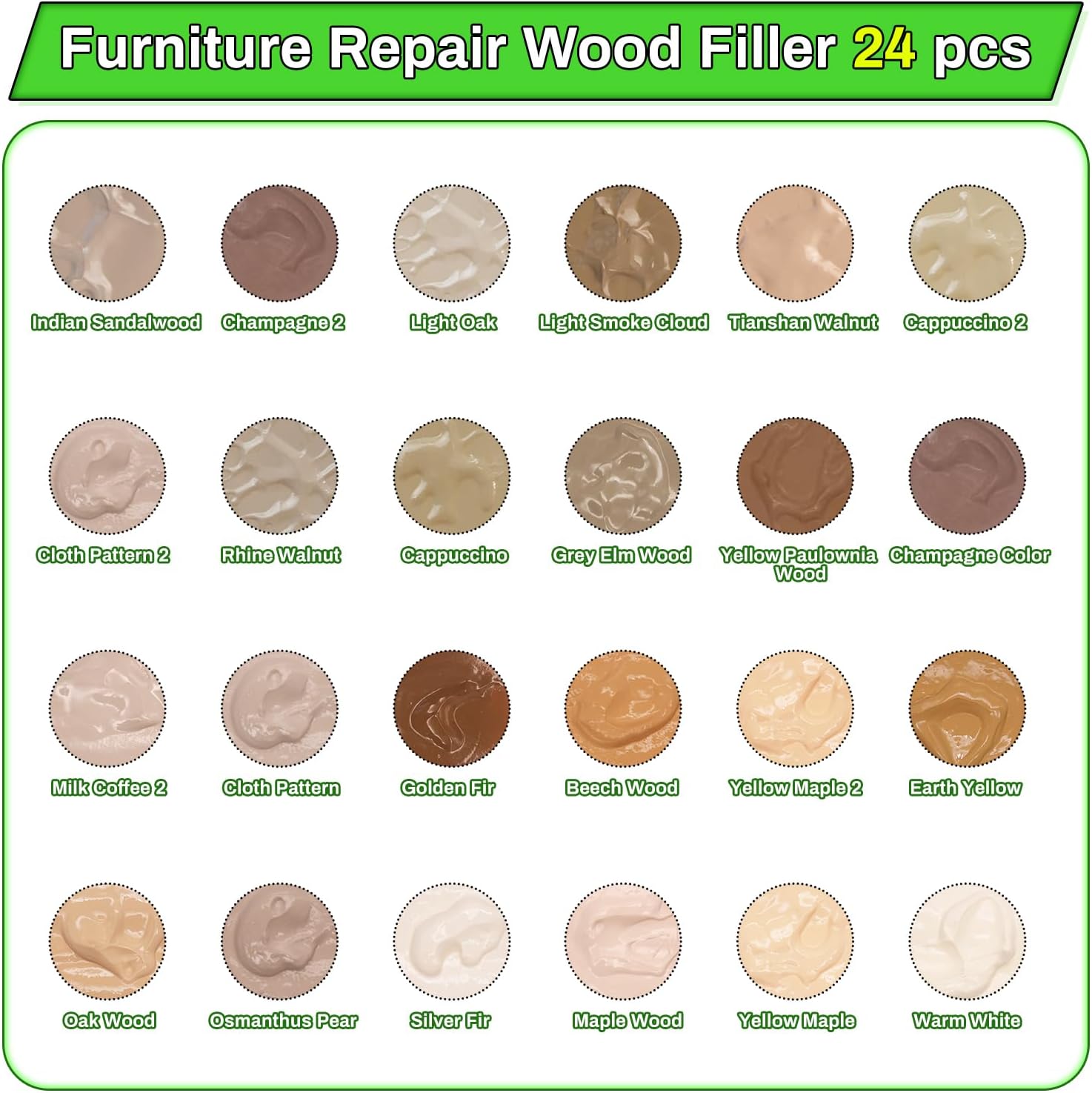 Wood Furniture Repair Kit,24 Colors Wood Fillers,Scratch Repair Covers & Removers for Repairing Scratches,Cracks,Dings and Holes in Cabinets, Cut Panels(Brown Series)