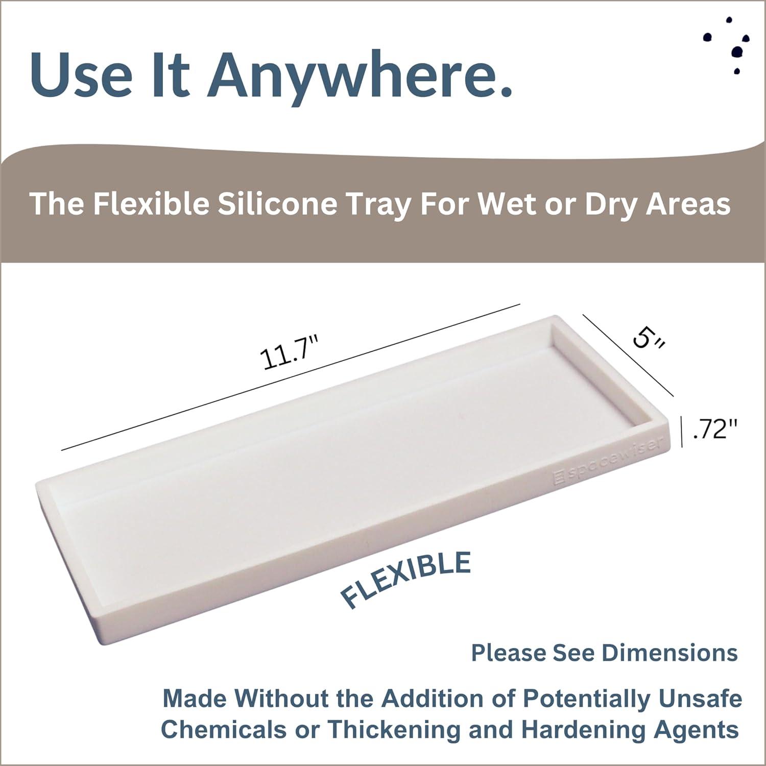 Countertop and Vanity Tray - 11.7" Silicone Bathroom Tray Countertop, Dish Soap Trays for Kitchen Counter, Bathroom Counter Organizer Accessories Caddy, Shower Trays Makeup Mat Oil, White