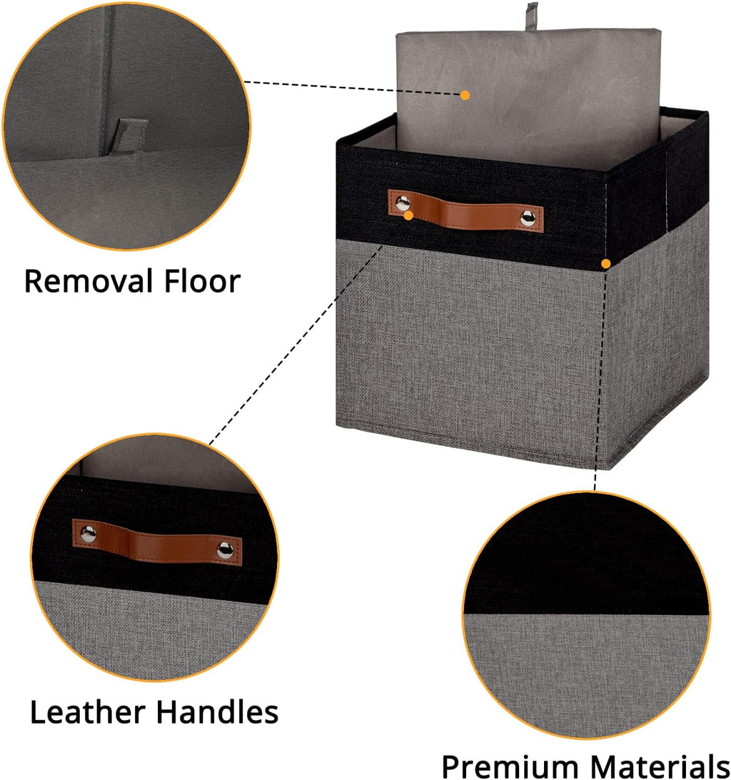 DULLEMELO 11x11 Storage Cubes, Collapsible Sturdy Cube Storage Bins With Handles for Organizing,Fabric Storage Cubes Baskets for Shelves Nursery Closet Home Organization and Storage (Black&Grey)