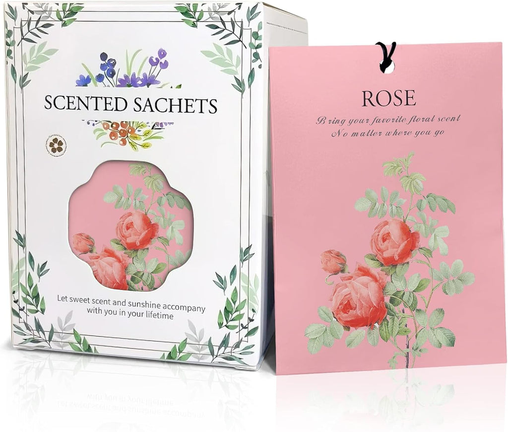 Rose Scented Sachet Bags - 12 Pack Closet Freshener Odor Eliminator, Long Lasting Home Fragrance for Drawers, Wardrobes & Cars, House Smell Good Products, Air Freshener for Closet