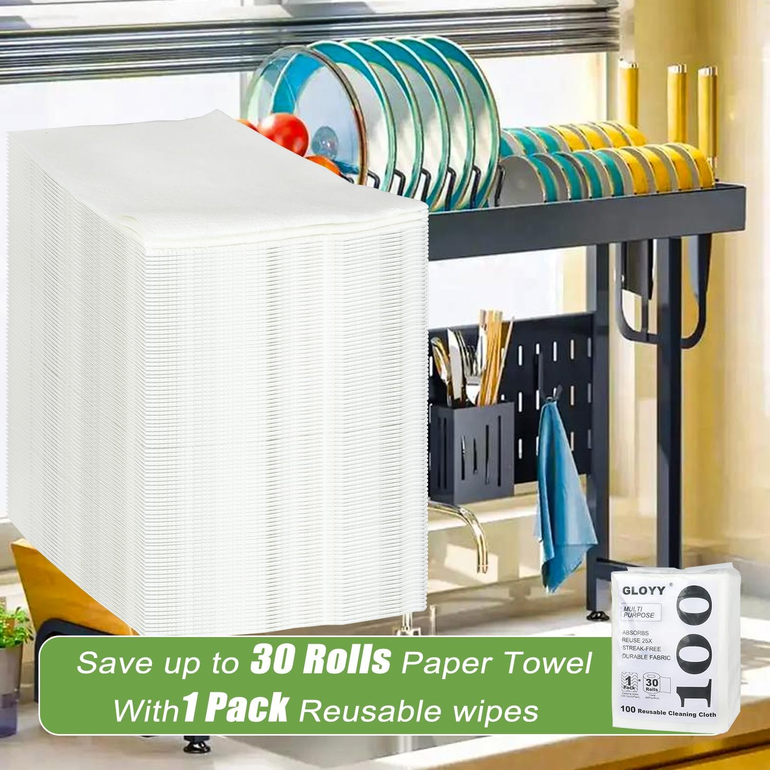 100 Count Disposable Cleaning Towels and Dish Cloths,Super Absorbent Dishcloths,Multi-Surface Cleaning Wipes for Kitchen Dishes, Windows, Bathroom (White)