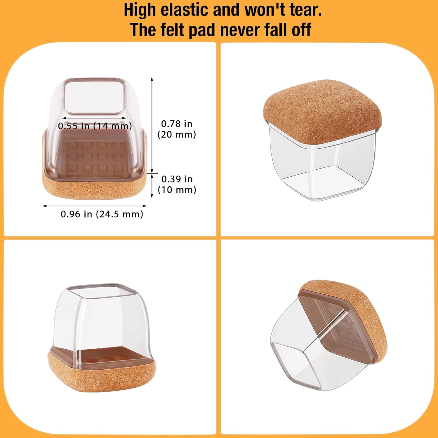 16 Pcs Small Square Chair Leg Protectors for Hardwood Floors, Silicone Chair Leg Floor Protectors, High Elastic Chair Leg Covers Protect Wooden Floors from Scratching, Won't Tear (Fit: 3/5" - 7/10'')