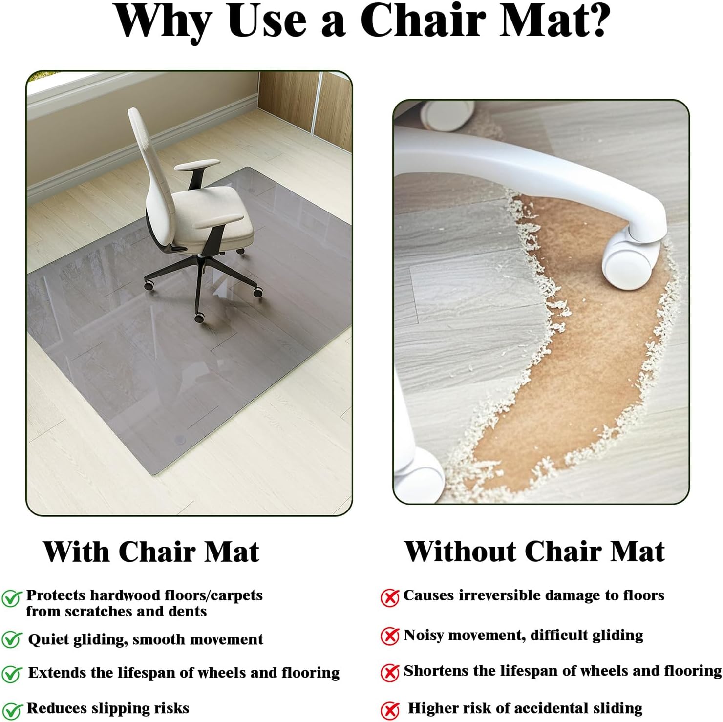 Koonmi Tempered Glass Chair Mat for Hardwood Floors & Carpets, 46" x 55“ Grey Heavy Duty Office Floor Protector with Noise-Free Gliding Shatterproof for Home Office Desk