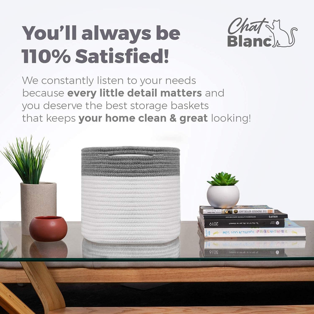 CHAT BLANC Cotton Rope Baskets for Organizing | Storage Baskets for Shelves | Rope Basket for Storage, Small Laundry Baskets, Woven Baskets for Storage, Dog Toy Bin, Baby Basket,Dark Gray&White 3 Pack