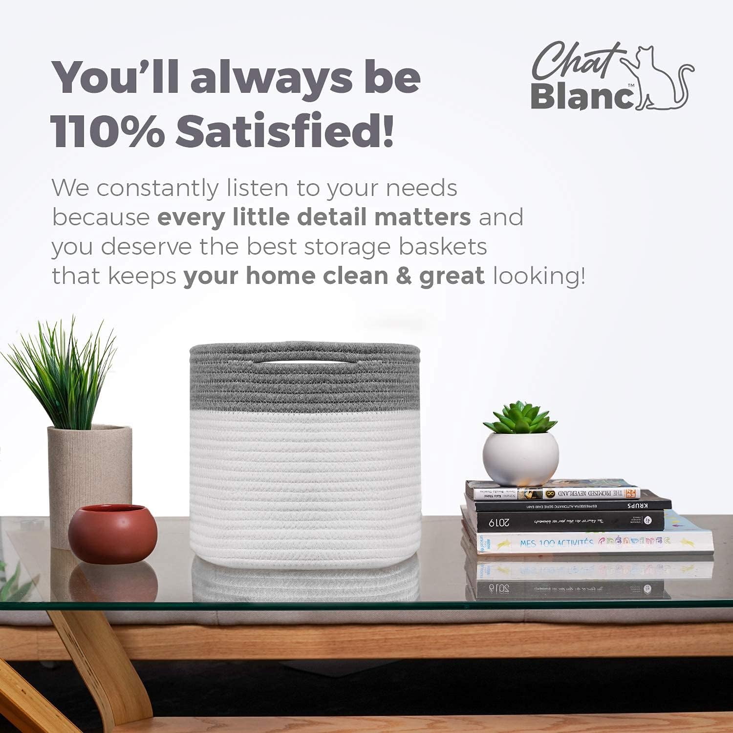 CHAT BLANC Cotton Rope Baskets for Organizing | Storage Baskets for Shelves | Rope Basket for Storage, Small Laundry Baskets, Woven Baskets for Storage, Dog Toy Bin, Baby Basket,Dark Gray&White 3 Pack