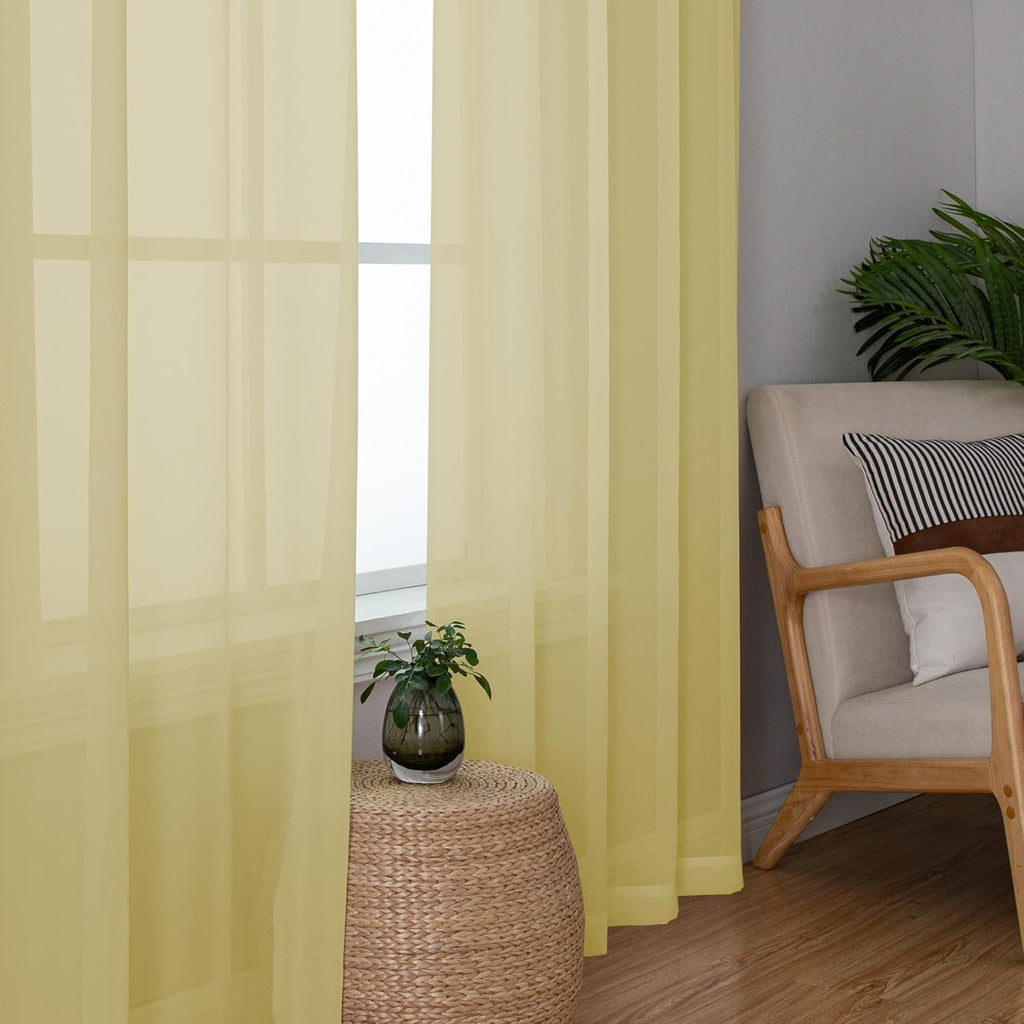 Chyhomenyc Sheer Yellow Curtains 90 inches Long 2 Panels, Light Filtering Soft Airy Solid Elegant Voile Window Treatment Drapes for Bedroom Living Room Wedding Party Decor, 42 Wx90 L Inches