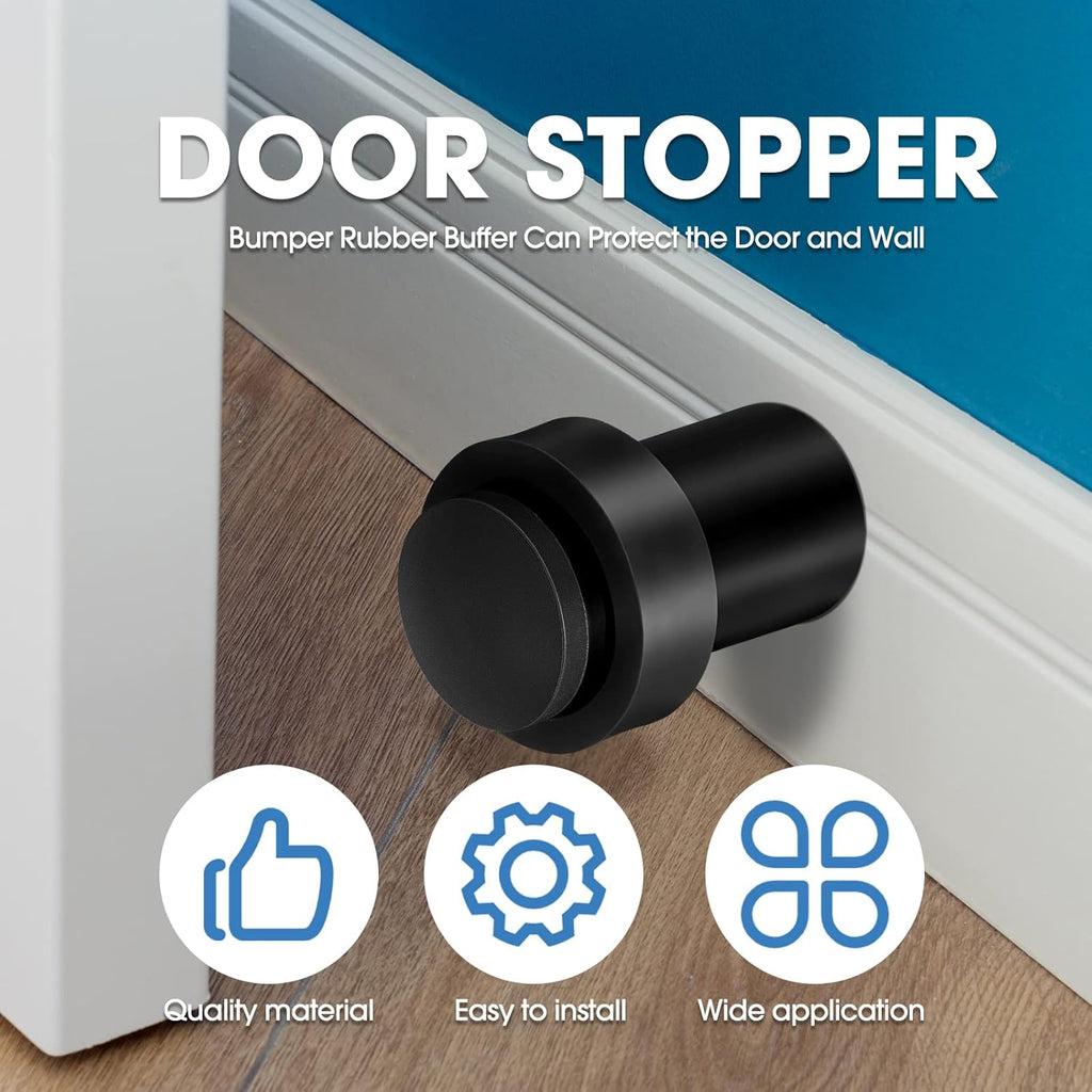 Chumia 20 Pcs Door Stopper Mounted Floor Stops Stainless Steel Cylindrical Stopper Modern Decorative Rubber Bumper Stops Holder Wall Protector for Bottom or Top of Door (Black)