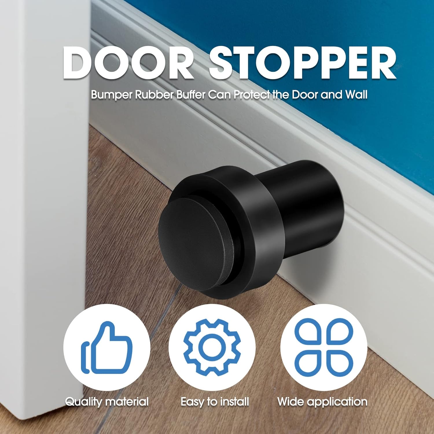 Chumia 10 Pcs Door Stopper Mounted Floor Stops Stainless Steel Cylindrical Stopper Modern Decorative Rubber Bumper Stops Holder Wall Protector for Bottom or Top of Door (Black)