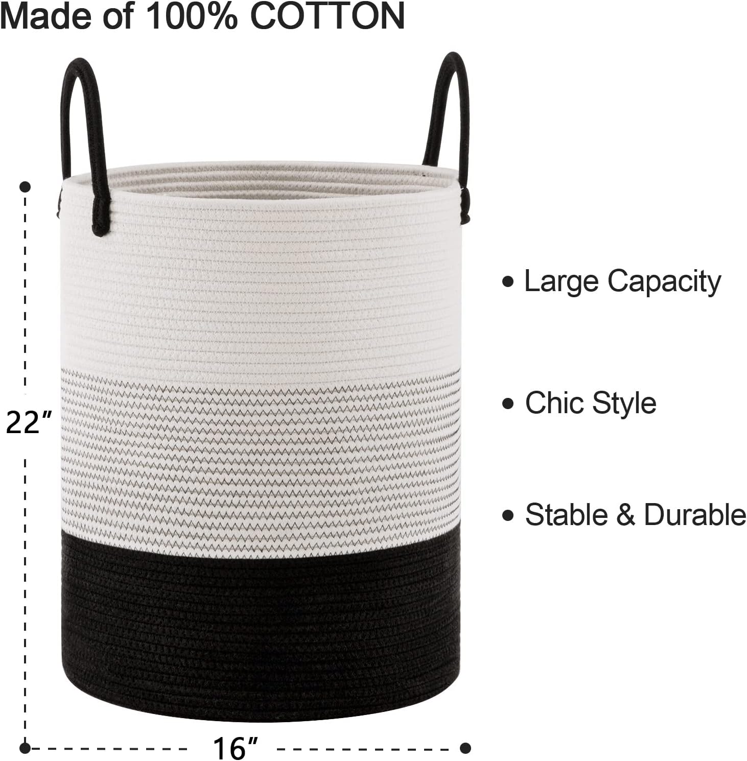 YOUDENOVA Woven Rope Laundry Hamper Basket, 72L Tall Laundry Basket, Baby Nursery Hamper for Blanket Storage in Bedroom-Large-Dark White