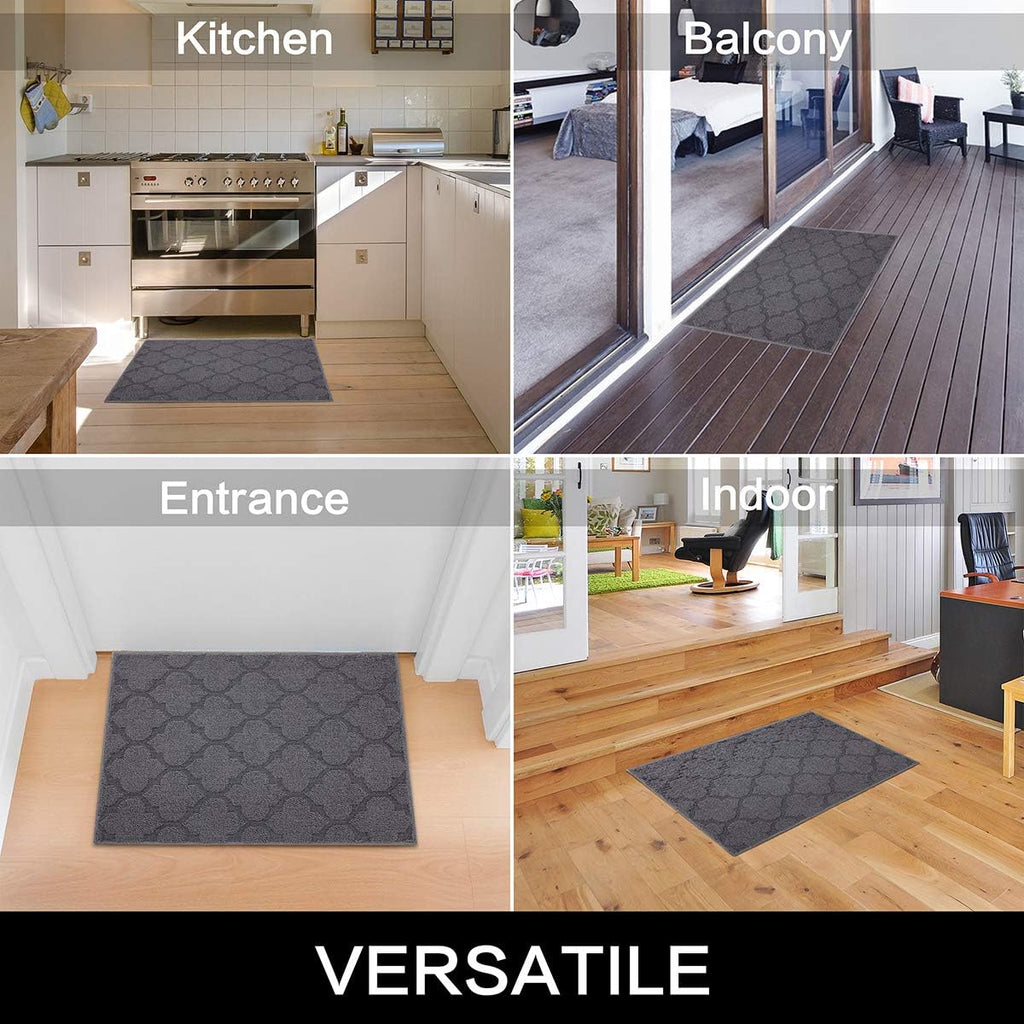 FONEYI Indoor Door Mat, Entrance Rug 24" x 36" Non-Slip Rubber Backing, Machine Washable Entry Rug, Low Profile Absorbent Dirt Trapper Doormat Inside Floor Mats for Entryway, Grey