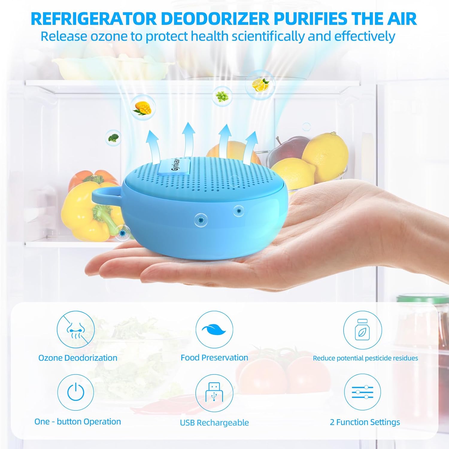Fridge Deodorizer, Mini USB Odor Eliminator, Refrigerator Deodorizer, Suitable for Refrigerator, Car, Wardrobe, Shoe Cabinet, Better Than Than Charcoal Air Purifiers（Blue）