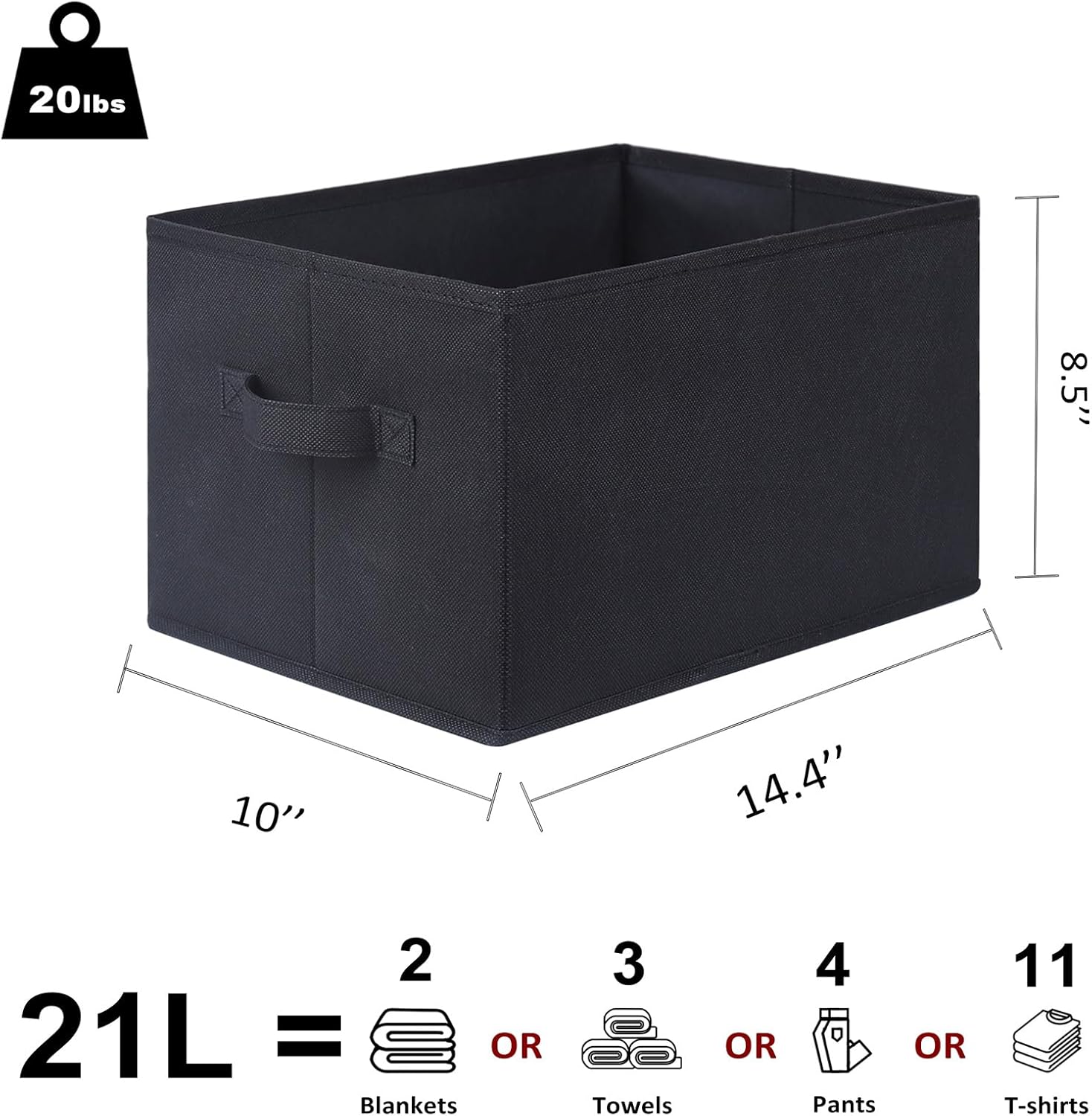 WUIKE Foldable Fabric Storage Bins with Handles, Closet Storage Baskets for Shelves and Clothes Organization, Large Black Shelf Baskets, 3-Pack, Black, Large