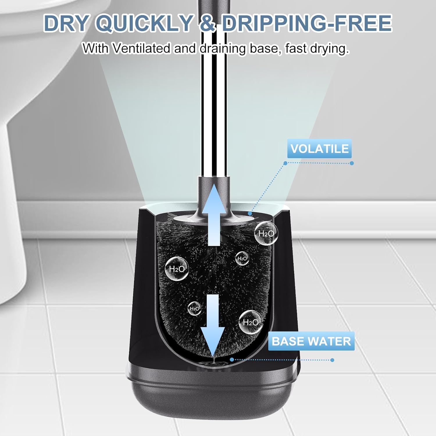 SetSail Toilet Brush and Holder, Self Closing Lid Toilet Bowl Brushes Holder and Extra Long Handle Ventilated Toilet Brush Set for Bathroom Cleaning, Nylon Bristles, Grey