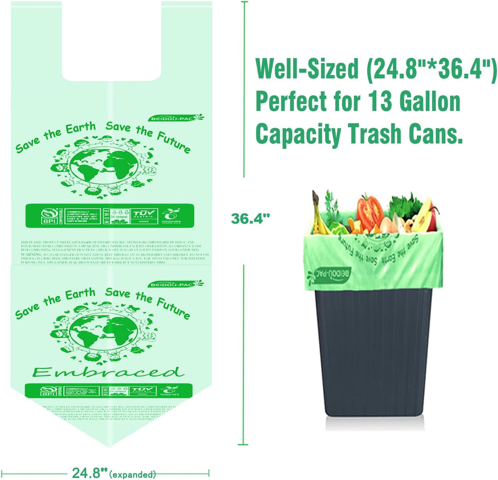 13 Gallon Compostable Trash Bags, 30 Count, Compost Bags Tall Kitchen Trash Bags with Handle, Sturdy Biodegradable Garbage Bags Food Scrap Waste Bags, ASTM D6400, US BPI Certified