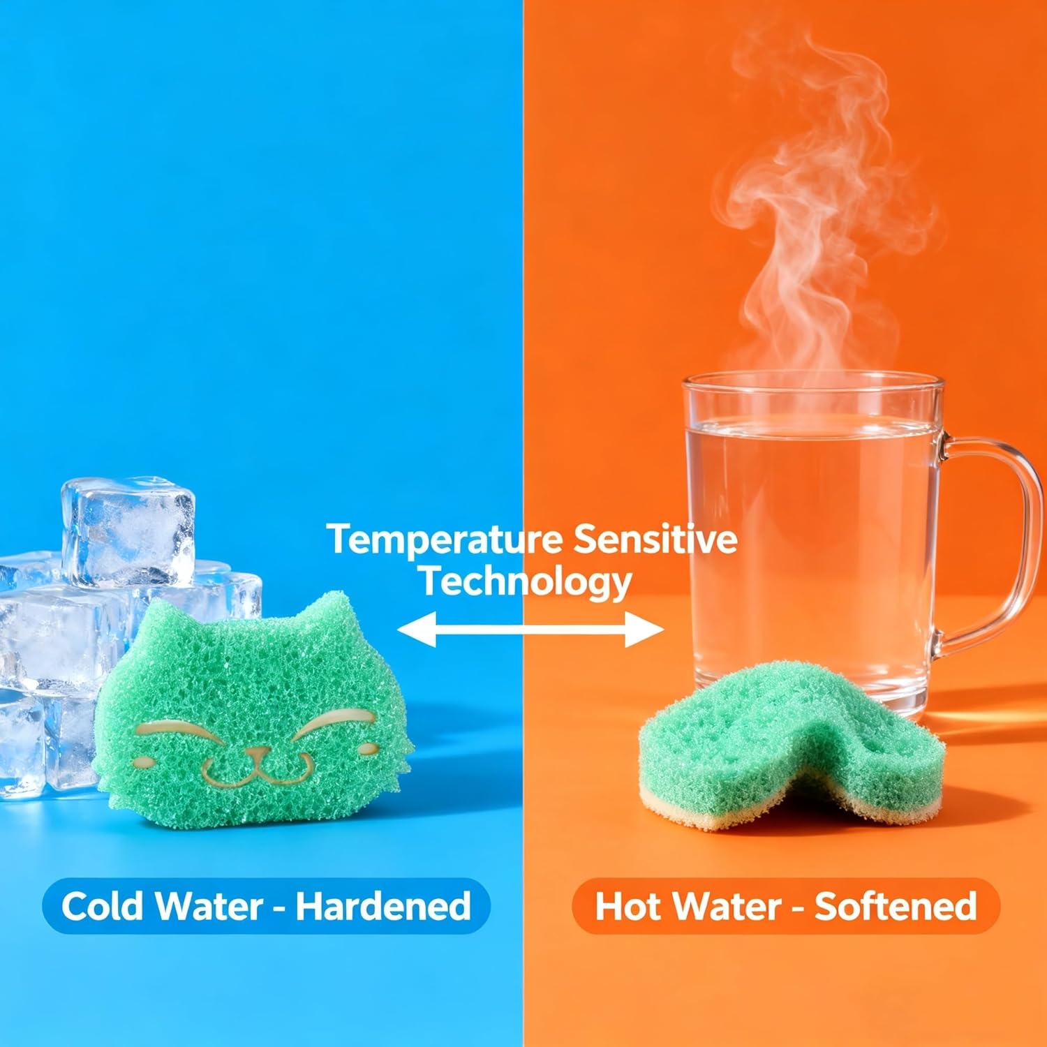 12 Pcs Scrubber Sponge Cat Smiley Shape Cleaning Sponge Double Sided Dish Sponge Multi-Purpose Sponges for Cleaning Dishes, Furniture, Kitchen, Bathroom