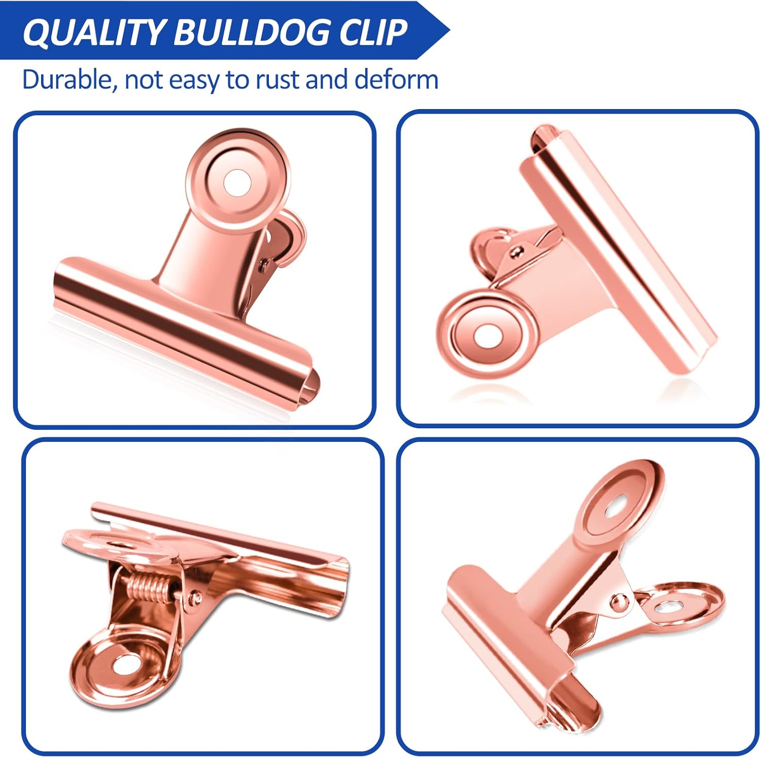 10 Pack Large Metal Hinge Clips 2.5 Inches Bull Hinge Paper Clips Bulldog Clips for Crafts, Photo, Drawing, Food Bags at Home, Office, School, Shop, Rose Gold, 63mm