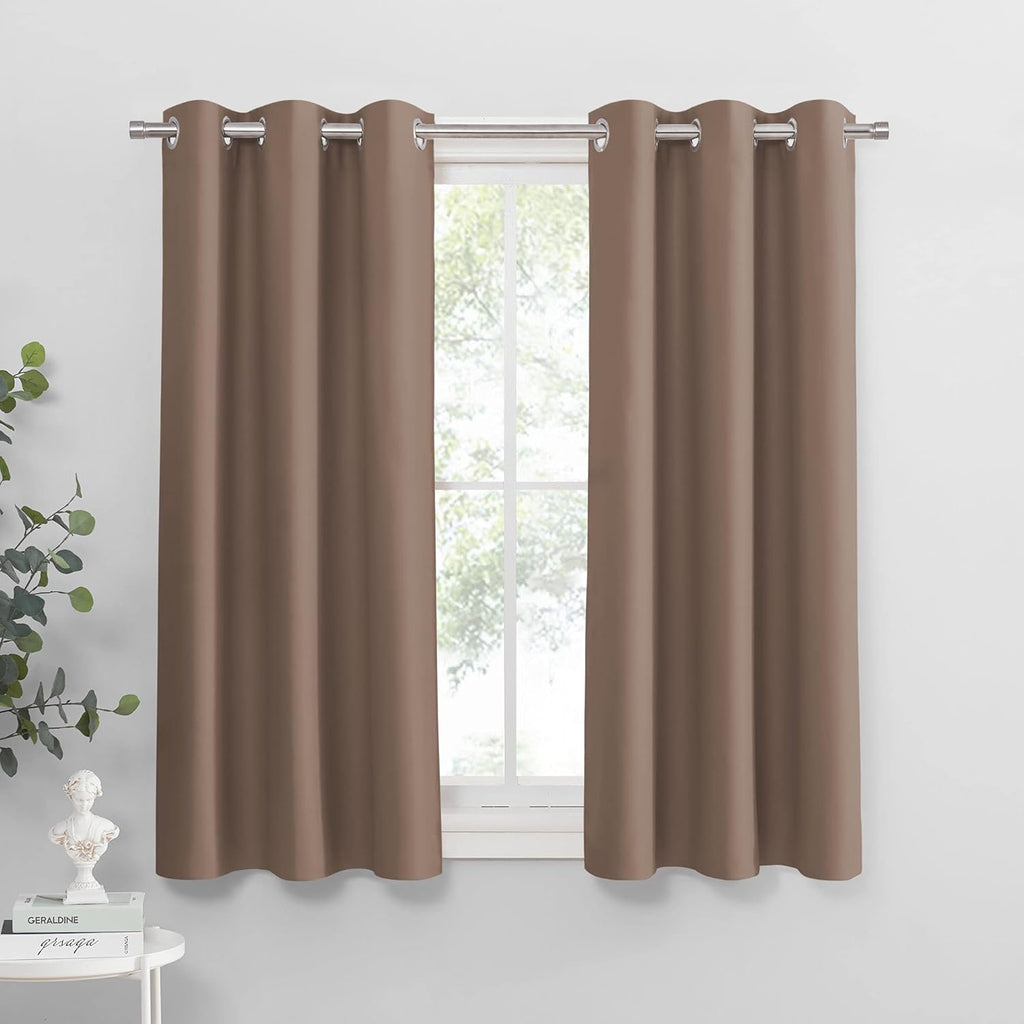 PONY DANCE Blackout Curtains Mocha - Thermal Insulated All Seasons Grommet Top Curtain Drapes Heavy-Duty Window Draperies Light Blocking Noise Reducing for Bedroom, 42 by 54 inches, Mocha, 2 PCs