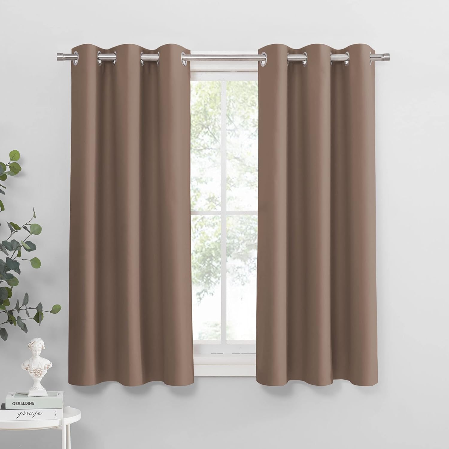 PONY DANCE Blackout Curtains Mocha - Thermal Insulated All Seasons Grommet Top Curtain Drapes Heavy-Duty Window Draperies Light Blocking Noise Reducing for Bedroom, 42 by 54 inches, Mocha, 2 PCs