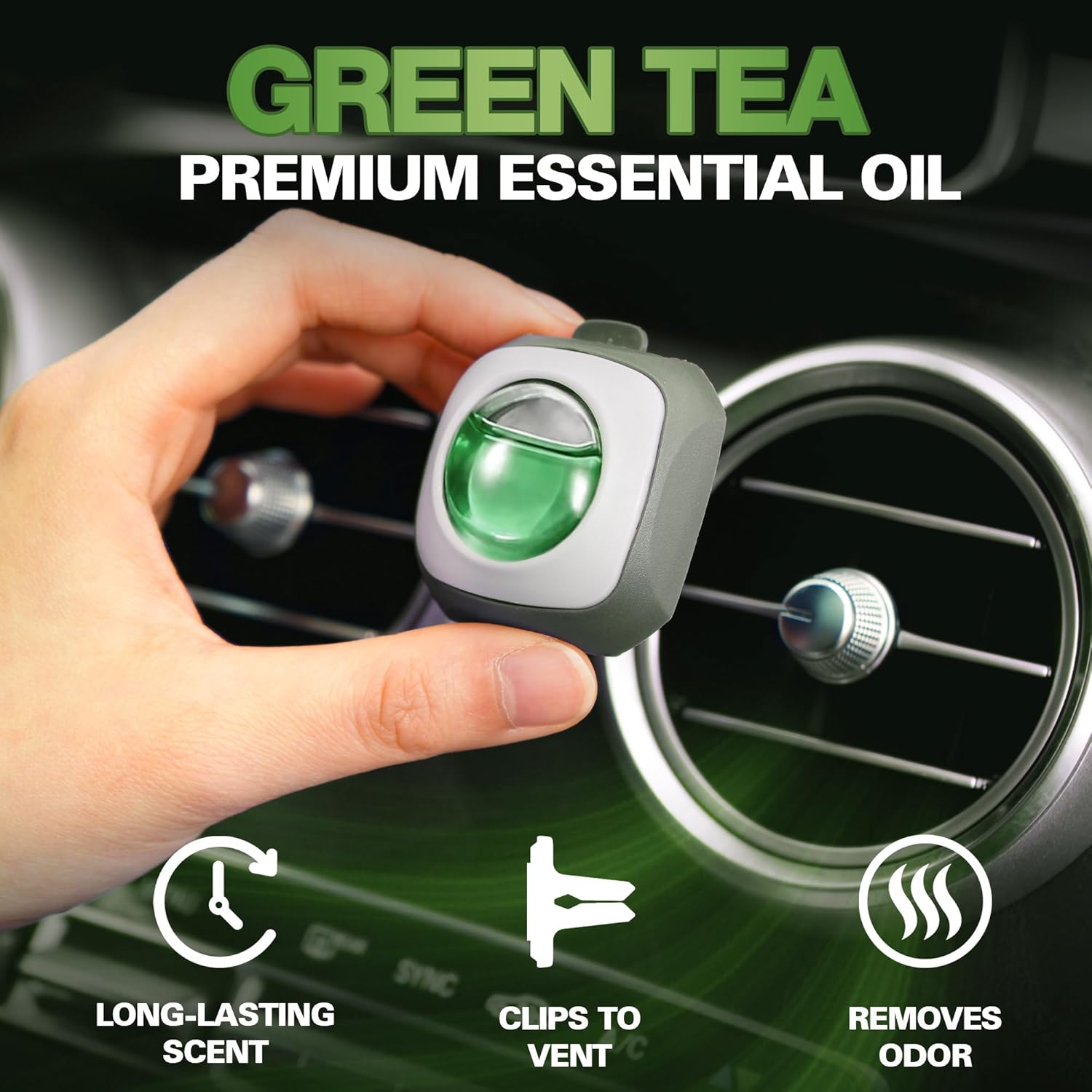 Air Jungles Green Tea Scent Car Air Freshener Clip, 6 Vent Clips, 4ml Each, Long Lasting Air Freshener, Up to 180 Days Car Refresher Odor Eliminator