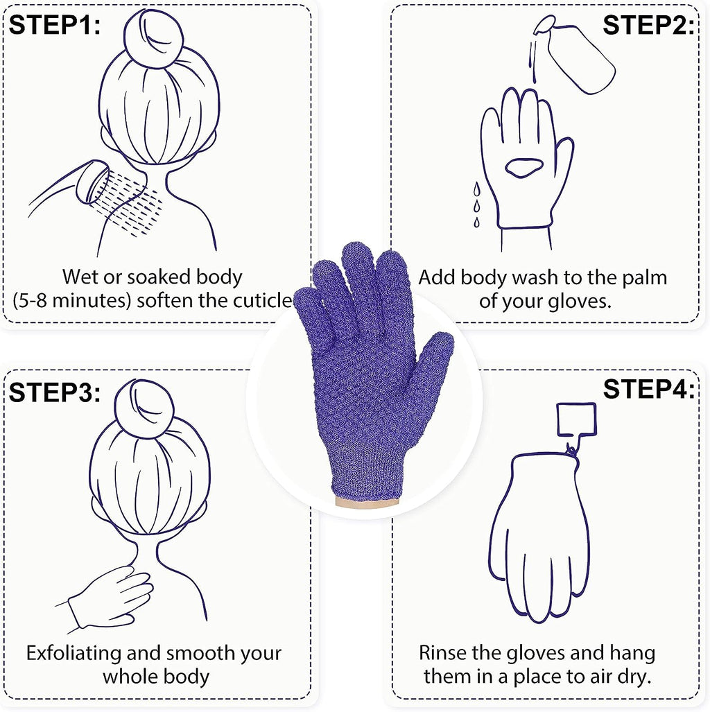 Evridwear Exfoliating Gloves for Shower, 100% Nylon Thick Soft Medium Heavy Bathing Gloves Dead Skin Remover Body Scrubber Smooth Skin with Hang Loop, Purple