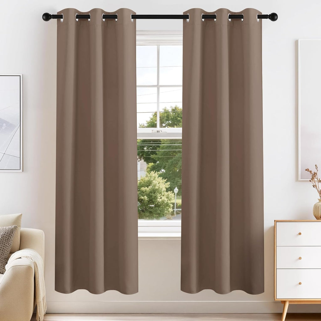 PONY DANCE Blackout Window Curtains - Thermal Insulated Light Block Home Decor Room Darkening Curtain Panels Window Treatments Noise Reducing for Bedroom, 42 by 72 inches, Mocha, Set of 2