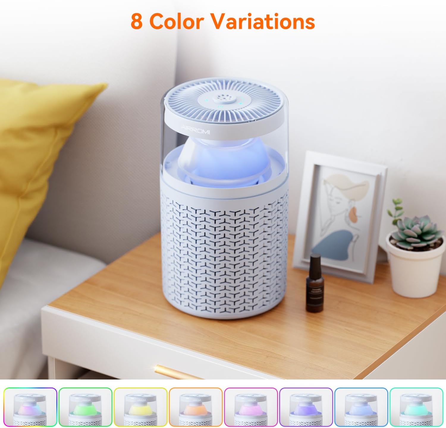 AIRROMI Air Purifiers for Bedroom Home,Up to 658 Ft²,Activated Carbon Filter Cleaner,With Fragrance Sponge for Better Sleep,Night Light,Pet Dander,Allergies,Smoke,Odor,Desktop Air Cleaner A2002 Blue