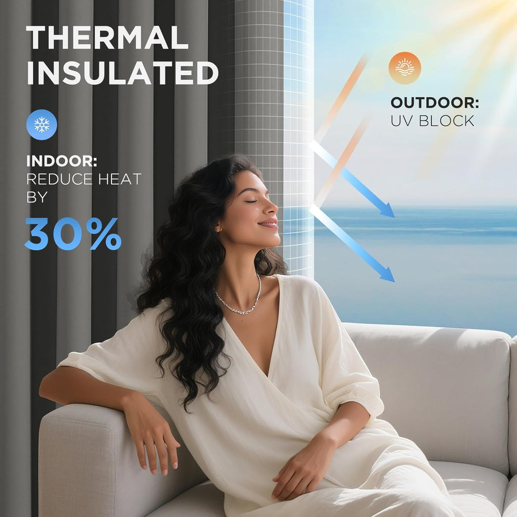 Joydeco Blackout Patio Sliding Door Curtains 108 Inches Long, Grommet Privacy Room Divider Curtains, Extra Wide Thermal Blackout Drapes for Bedroom Living Room (Light Grey, 70Wx108L, 1 Panel)