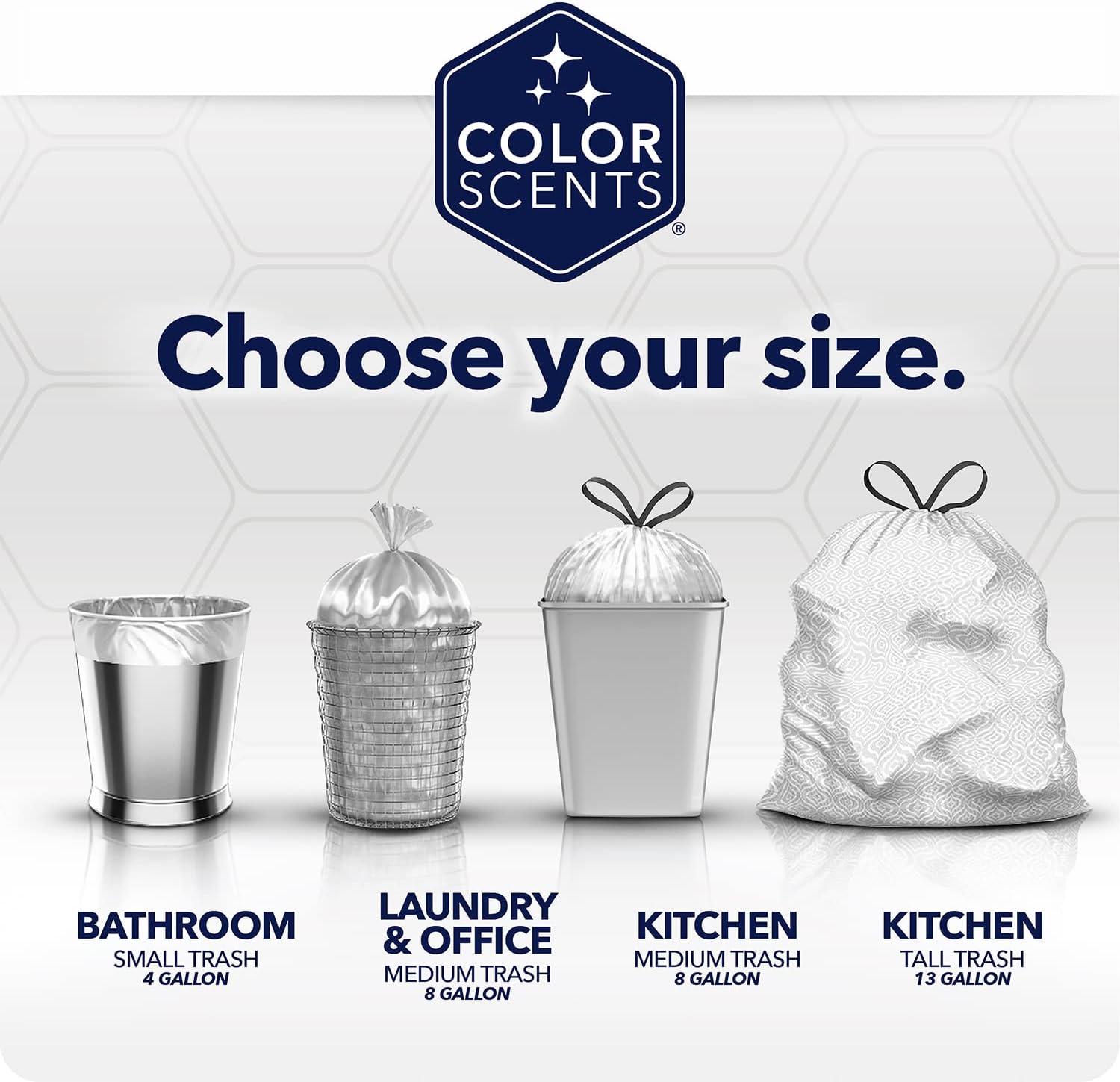 Color Scents Tall Kitchen Trash Bags - 13 Gallon, 100 Bags (1 Pack of 100 Count), Drawstring - White bag in Lavender + Sage Scent with Microban