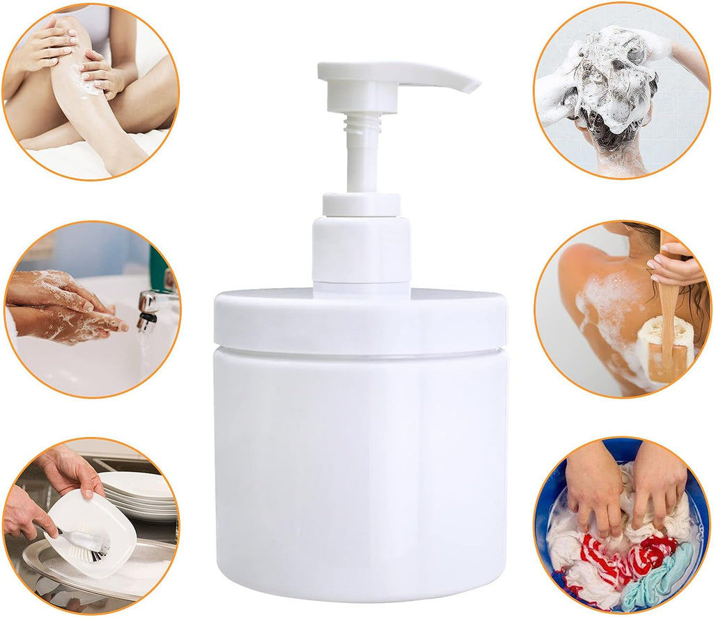 Cosywell Pump Bottle Dispenser Plastic Pump Bottles Refillable Bottles Wide Mouth Jar Style Empty Pump Bottles Bathroom Shower Containers for Lotion Shampoo Conditioner (White, 2X 500ml)