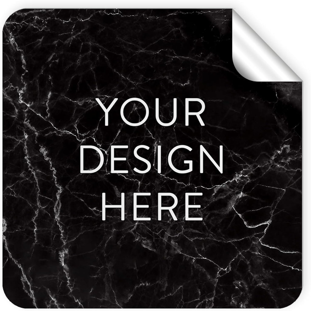 100 Custom Vinyl Stickers - Upload Your own Image, Text, Design, Logo - Personalized Logo Labels for Handmade, Packaging, Bottle, Jars, Candle, Brand Stickers (Black Marble, 1.5x1.5 Square)