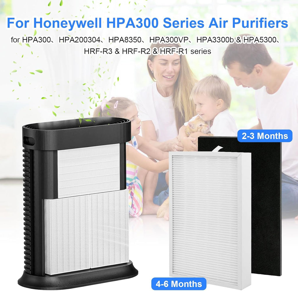 HPA300 HEPA Filter Replacement for Honeywell HPA300 Series Air Purifiers HPA300,Compatible HPA300/304/8350/300VP/3300b/5300 Series, 3 Filters and 6 Pre-cut Activated Carbon Filter (3 Pack)