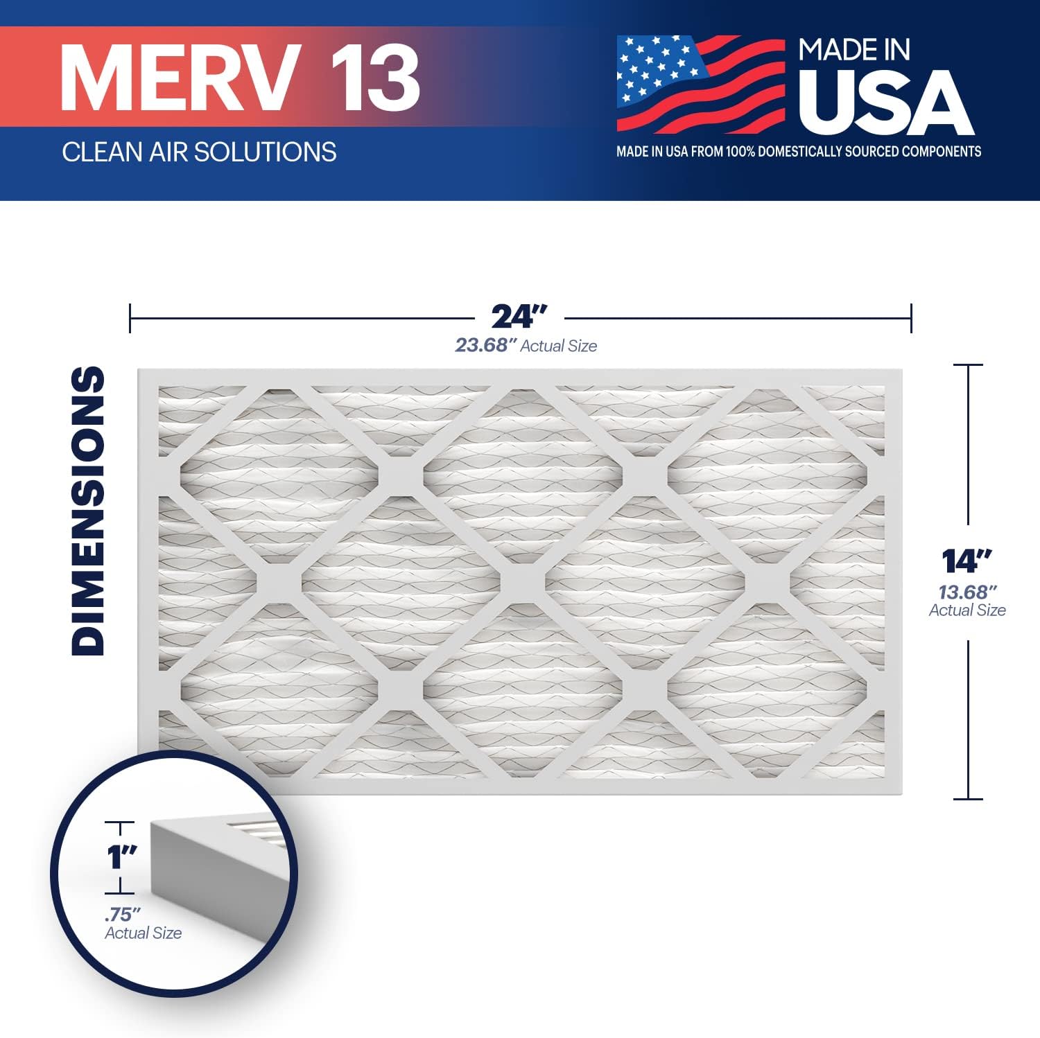 BNX TruFilter 14x24x1 Air Filter MERV 13 (4-Pack) - MADE IN USA - Electrostatic Pleated Air Conditioner HVAC AC Furnace Filters for Allergies, Pollen, Mold, Bacteria, Smoke, Allergen, MPR 1900 FPR 10