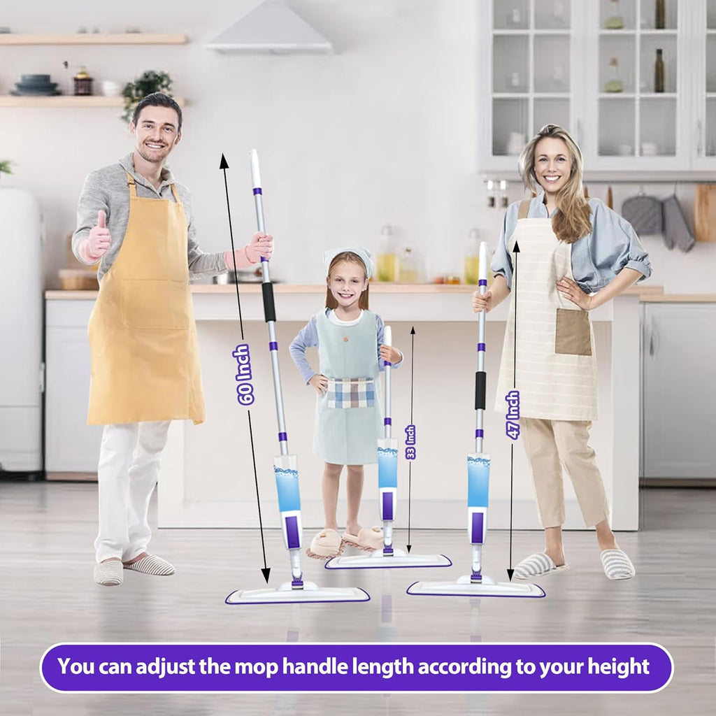 Spray Mop for Floor Cleaning with 60" Extension Handle, Dry/Wet Mop with 14oz Refillable Bottle, 3 Washable Pads&5 Disposable Refills for Hardwood Laminate Tile Floor Dust Cleaning.