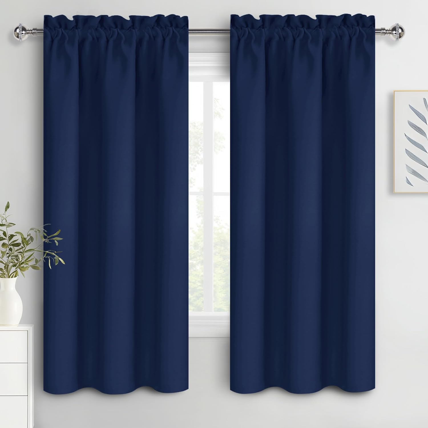 DWCN Navy Blue Blackout Curtains for Bedroom 63 Inches Long 2 Panels Set Window Drapes Thermal Insulated Room Darkening Rod Pocket Curtains for Kids Boys Room (W38 x L63 Inch, Navy Blue)