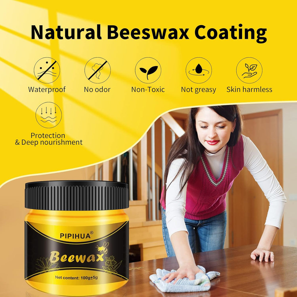 PIPIHUA Beeswax Polish and Conditioner for Wood Furniture - Waterproof & Restorer Wood Wax, Multipurpose Beeswax Furniture Polish and Cleaner for All Types and Colours(4×100g with 8 Sponges)