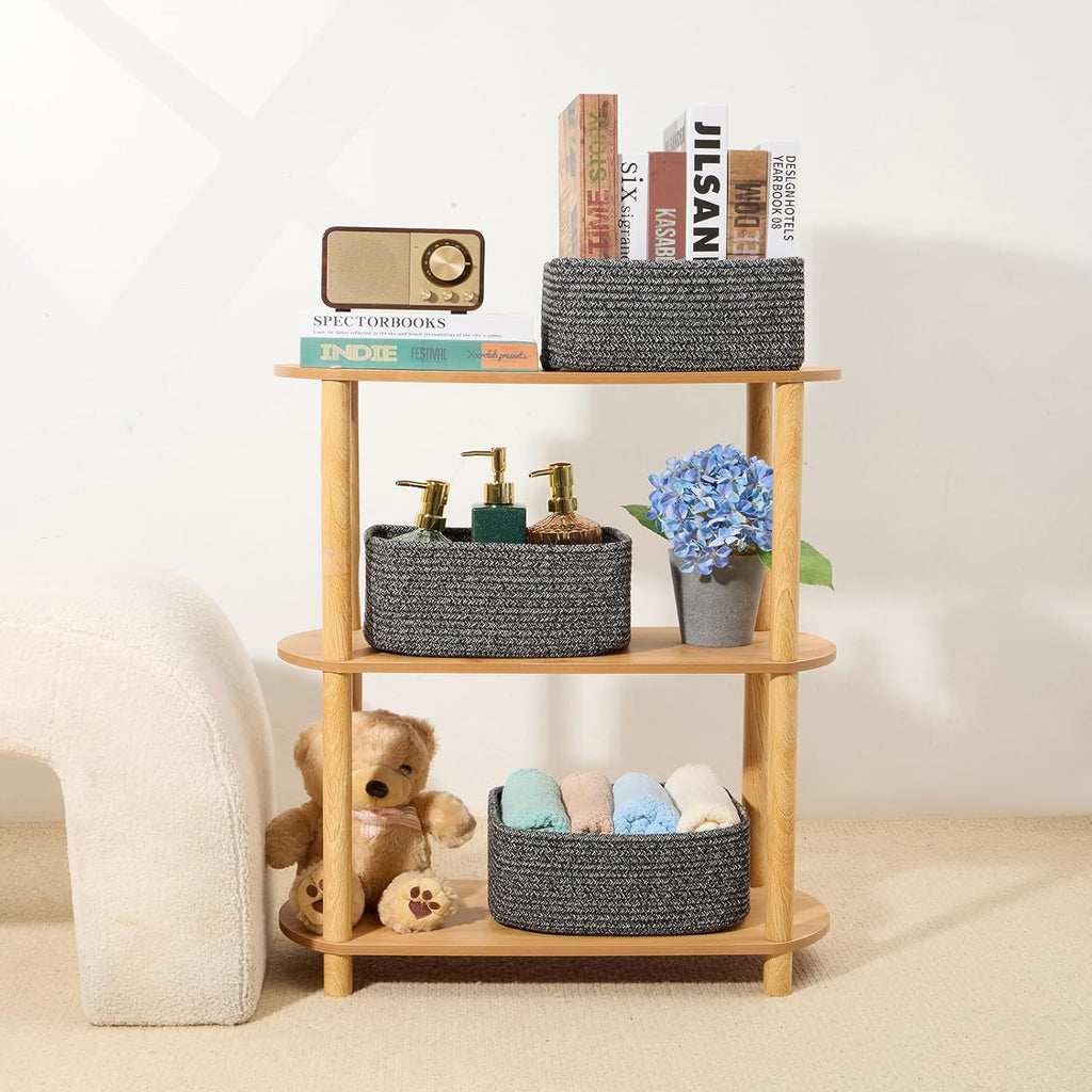 Small Storage Baskets for Organizing | Closet Organizer Bins | Shelf Toy Basket | Woven Rope Baskets | Cube Decorative Box | Shallow Basket | 11.5x7.5x4.7” | 3 Packs Dark Gray
