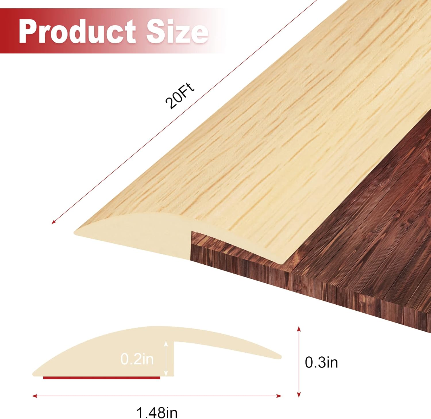 20Ft Carpet Floor Transition Strip, Self Adhesive Floor Edging Trim Strip, PVC Threshold Cover for Doorway, Floor Divider Strip Suitable for Threshold Height Less Than 5 mm - Beige Cream