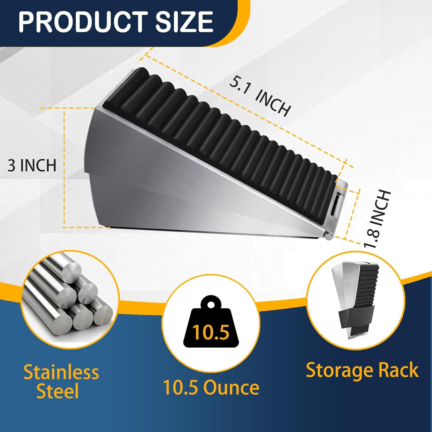 Heavy Duty Door Stopper Adjustable Spring Large Stoppers Wedge, Tall up to 3 Inches Doorstop Stainless steels Made Suits Any Heavy Doors