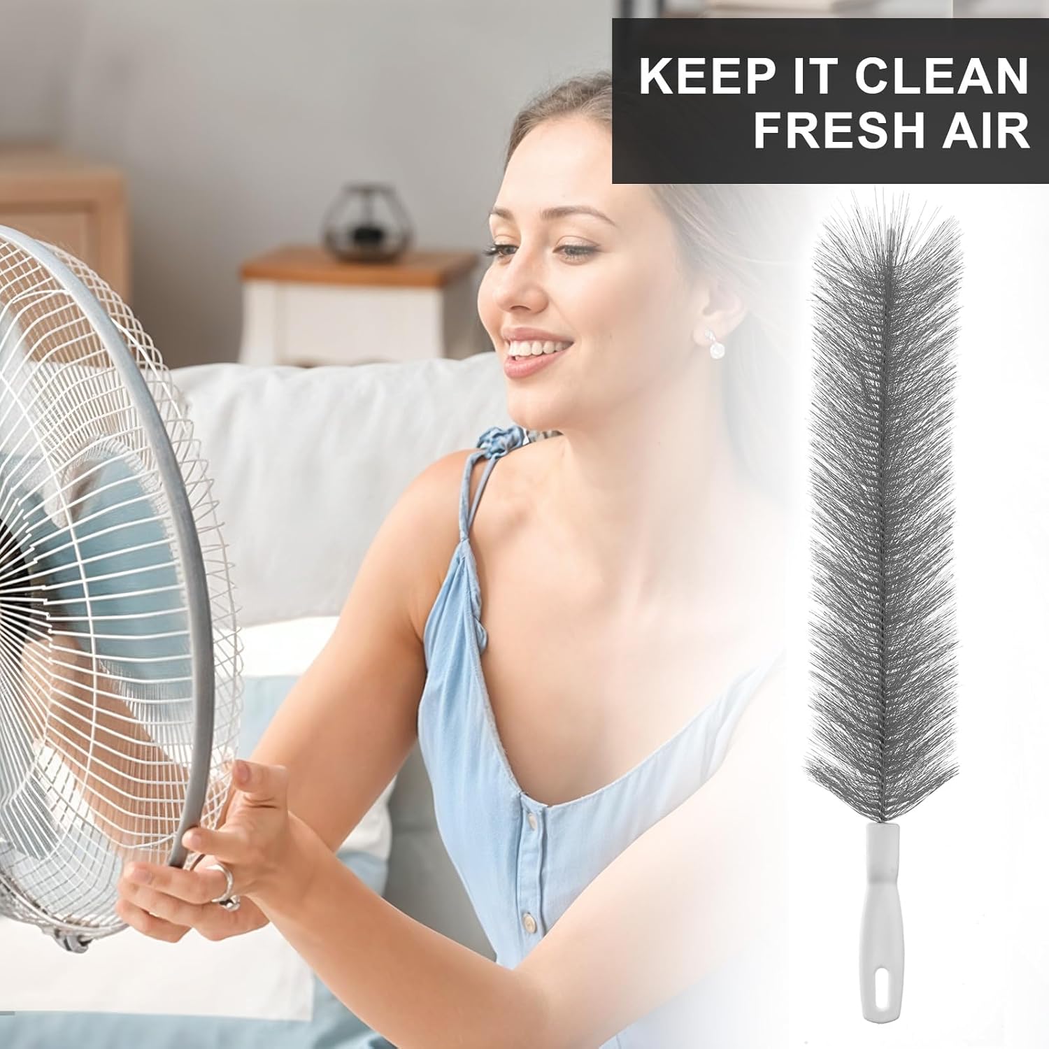 2 Pcs Fan Cleaner Brushes, Bendable Fan Cleaning Brush Cobweb Duster Set Microfiber Head Washable Brush for Ceiling Fan Air Vents Curtains Cars Box Fan(Grey)