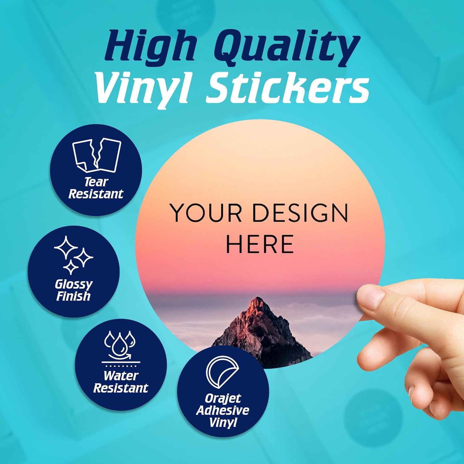 100 Custom Vinyl Stickers - Upload Your own Image, Text, Design, Logo - Personalized Logo Labels for Handmade, Packaging, Bottle, Jars, Candle, Brand Stickers (Mountain, 6x6)