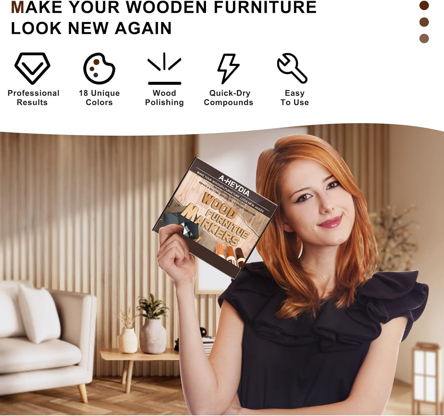 Furniture Markers Touch Up Kit - New Upgrade 18 Colors Wood Scratch Repair Kit with Beeswax Furniture Polish, Wood Markers Pens for Scratches, Stains - Restore Wooden Floor, Table, Cabinet, Bedpost