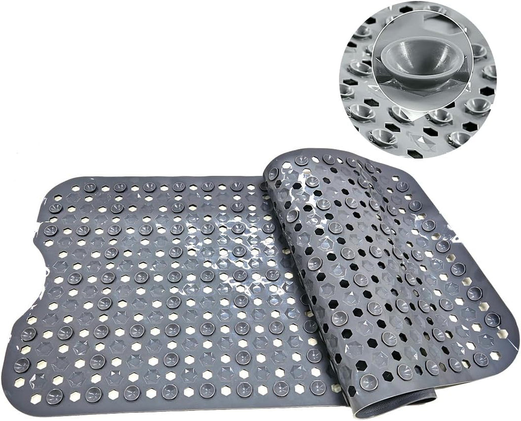 Bath Tub Mat Non Slip, 39 x 16 Inch Long Shower Mat, Machine Washable Bathmat with Drain Holes (Gray)