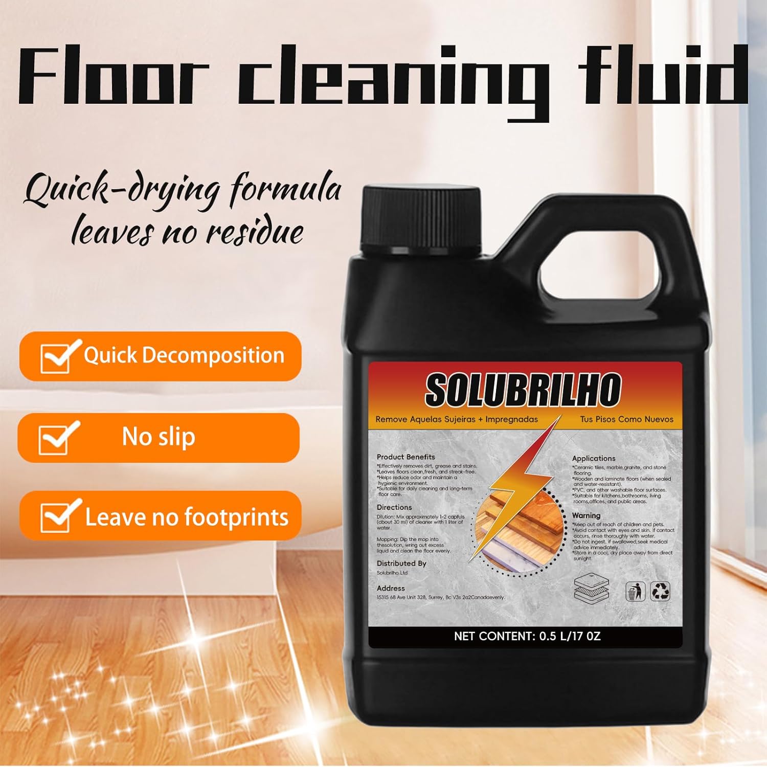 Tile Cleaner, Original Floor Cleaner Black Bottle, 0.5L Multipurpose Powerful Stain Removing Liquid, Stone and Tile Polishing Cleaner for Multi-surfaces, Kitchen, Tiles, Porcelain (1)