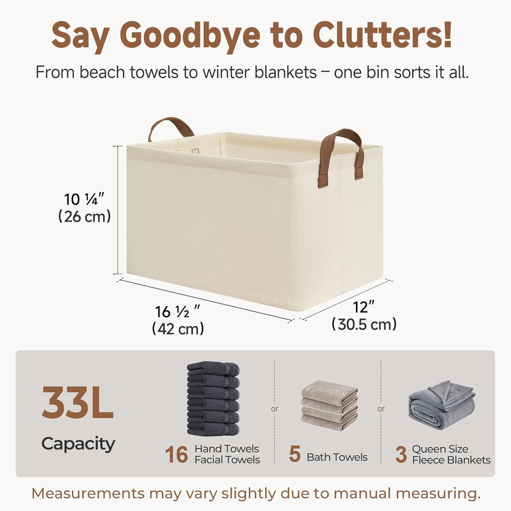 StorageWorks Storage Bins, Shelves Baskets for Organizing, Large Fabric Closet Organizers with Handles, Metal Frame, Beige（Texture）, 2-Pack