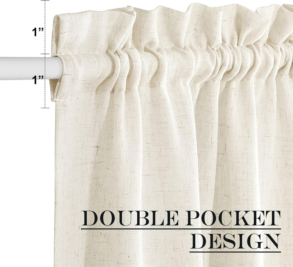 NICETOWN Natural Linen Door Curtains French for Glass Door Window Sidelight Curtains for Front Cafe Sheer Drapes Light Filtering Rod Pocket Blinds for Bathroom Kitchen, 1 Panel, 26W x 50L