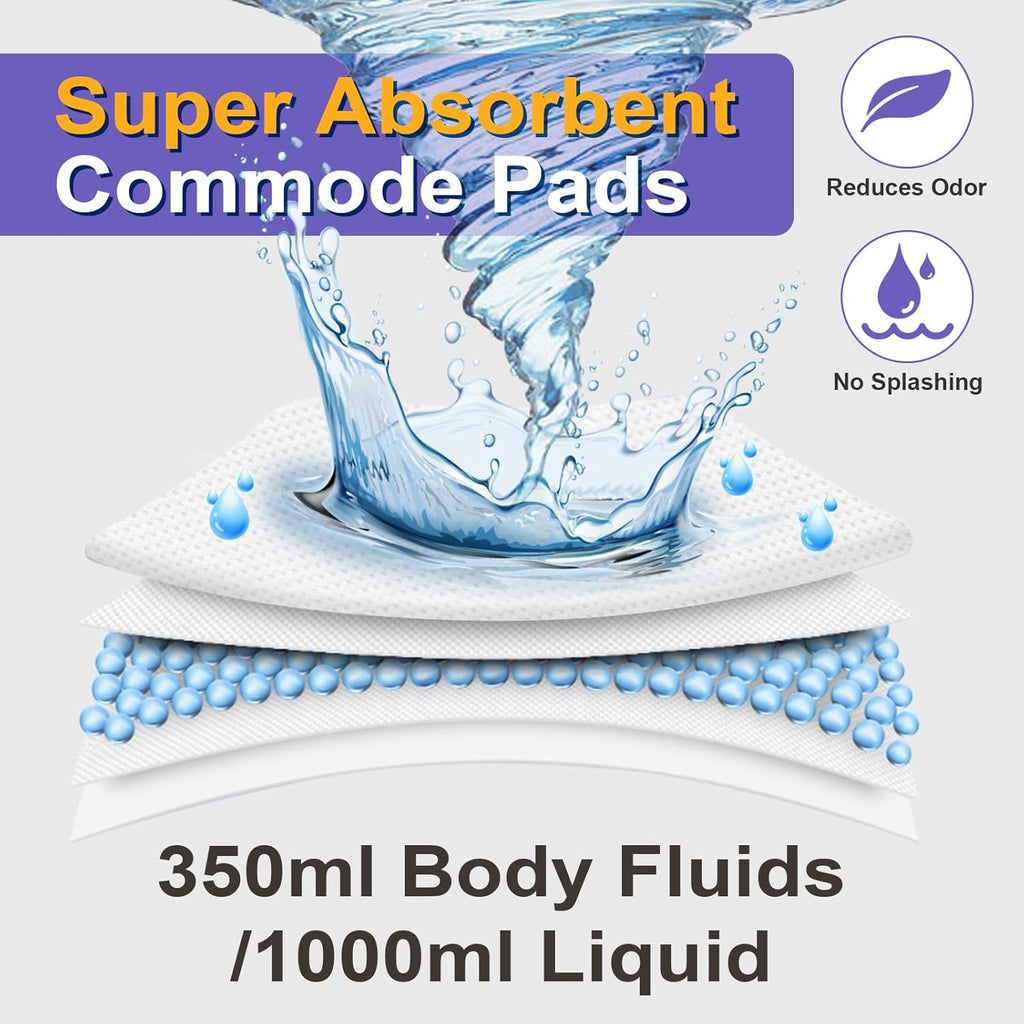 100 Commode Absorbent Pads for Bedside Commode Liners, Disposable Commode Liners Pads with Absorbent Gel, Portable Potty Liner Pads for Toilet Bags Bedpans