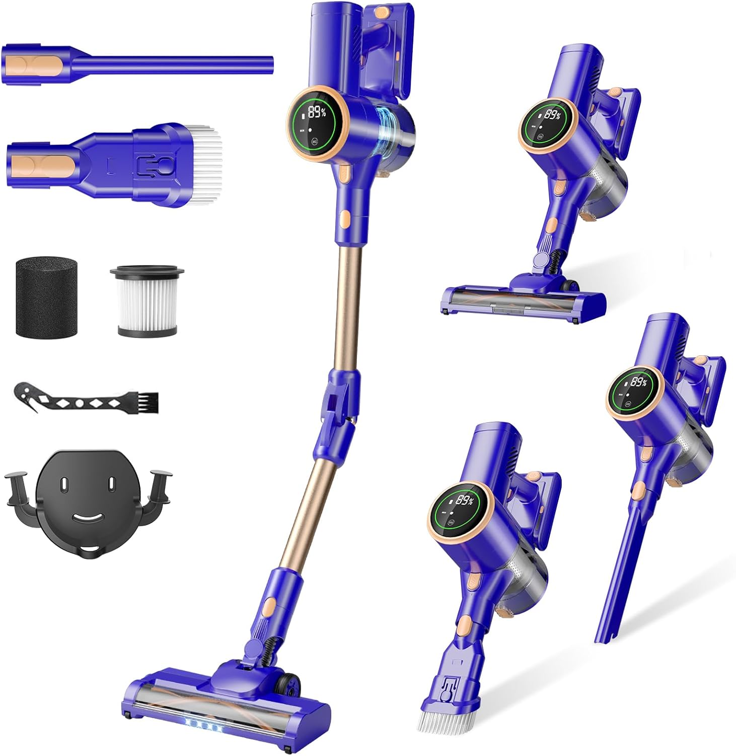 Cordless Vacuum Cleaner, 180° Bendable Wand Stick Vacuum Cleaners with Touch Screen, 8-in-1 Vacuum with Lightweight Rechargeable Battery, Longlasting Runtime for Home Hard Floor Low-Pile Carpet