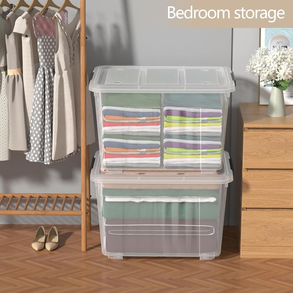 Zopnny 70 Qt Large Plastic Storage Box with Wheel, Clear Storage Latch Box with Lid, 4 Pack