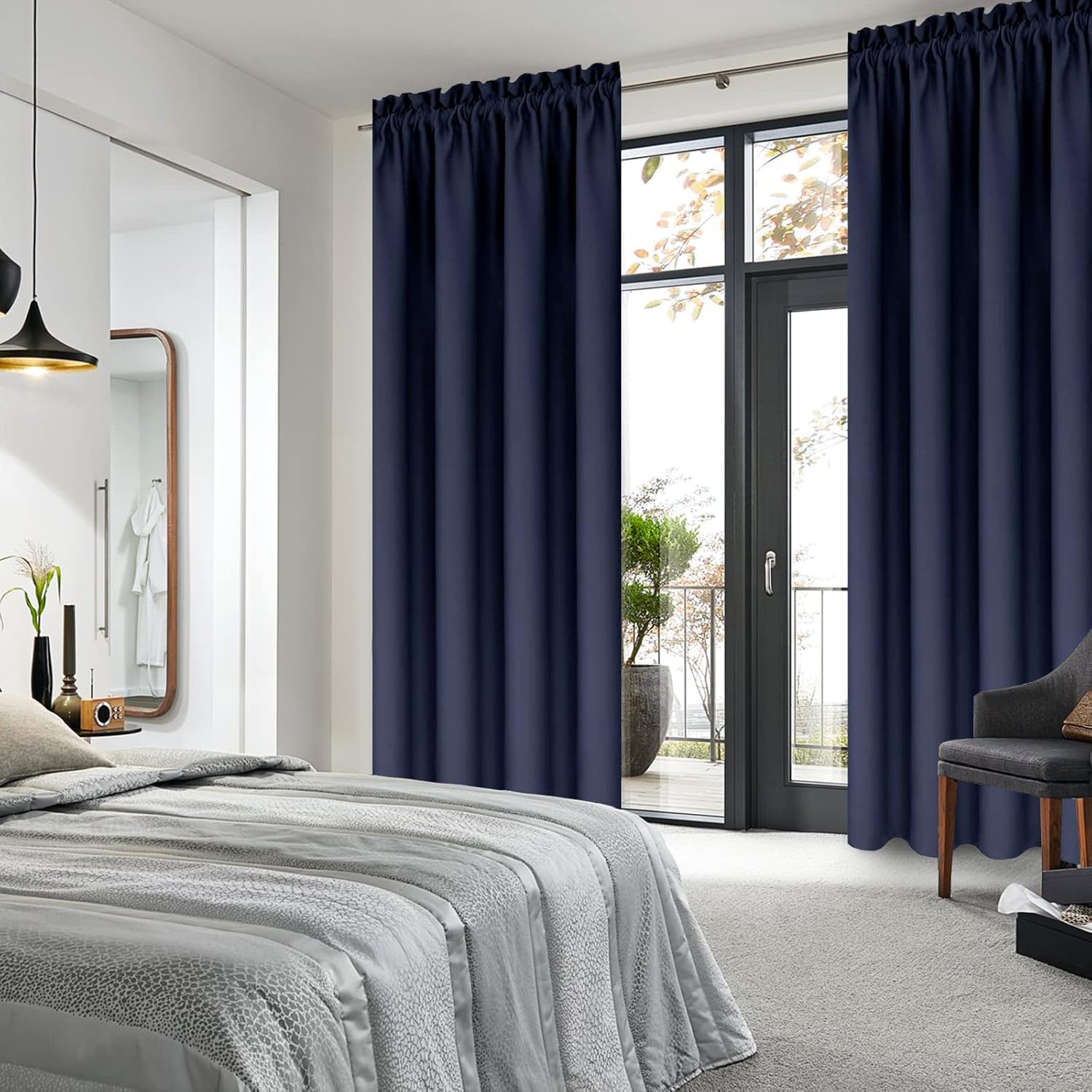 DWCN Blackout Curtains Room Darkening Thermal Insulated Bedroom Curtains Window Curtain Panels, 38 x 84 inches Long, Set of 2 Navy Rod Pocket Drapes