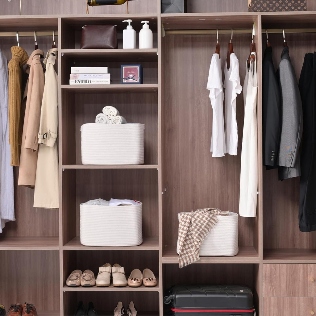 Storage Baskets for Organizing Shelves, Woven Cotton Rope Bins for Baby Nursery Organization, Book Toy Towel Organizer, 15"x11"x9.5", 3 Packs, Off White